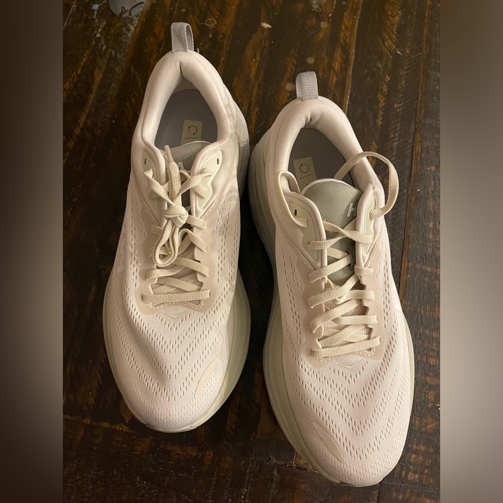 Ivory and white Hokas